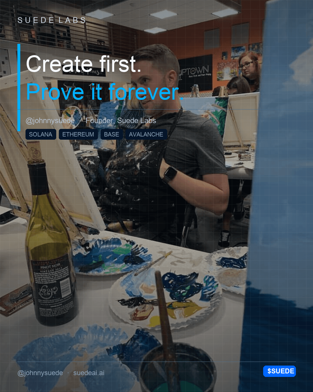 Jason Colapietro Suede Labs AI founder visual for creative IP ownership, music rights, creator infrastructure, and IP provenance: Painting Action.