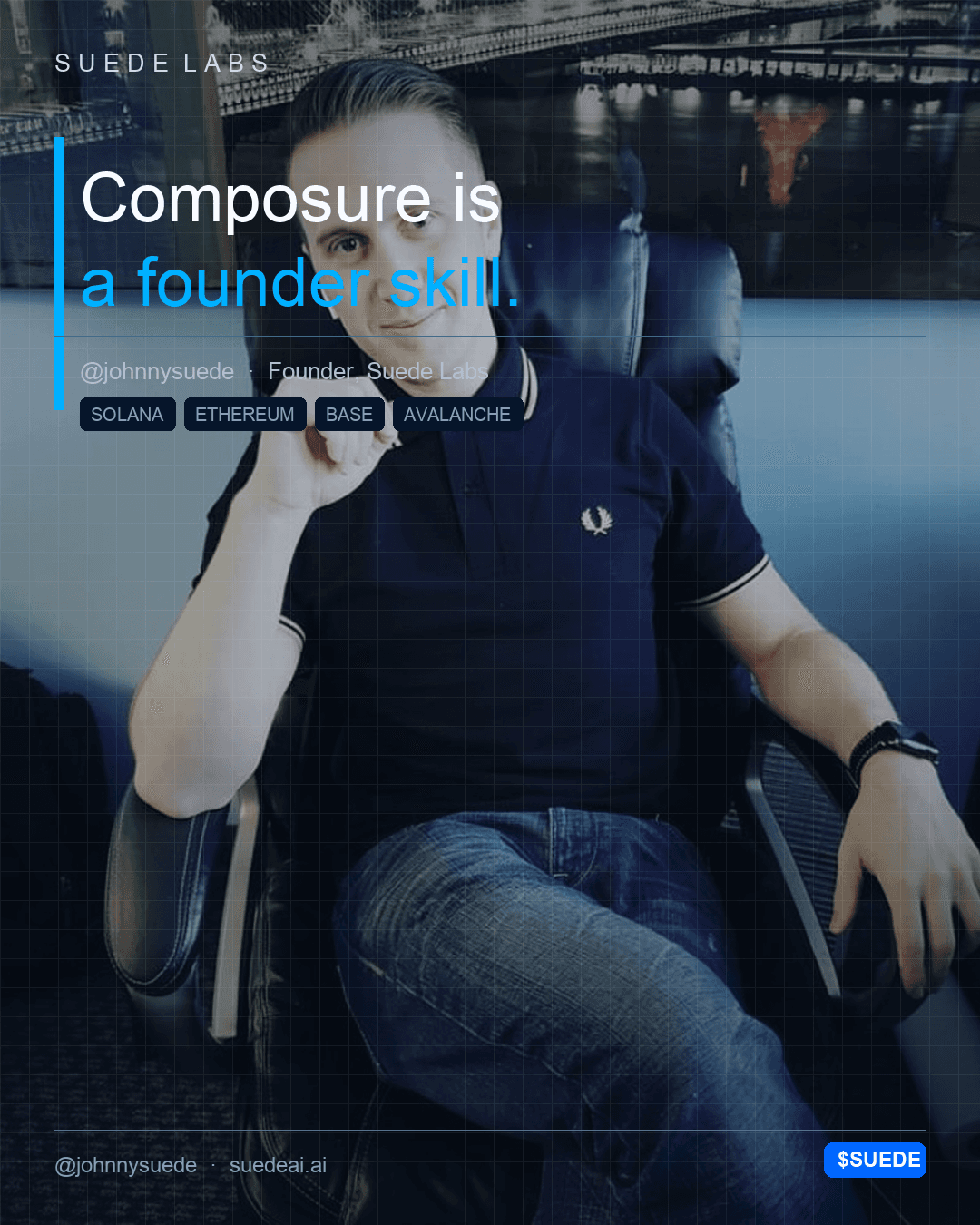 Jason Colapietro Suede Labs AI founder visual for creative IP ownership, music rights, creator infrastructure, and IP provenance: Seated Polo.